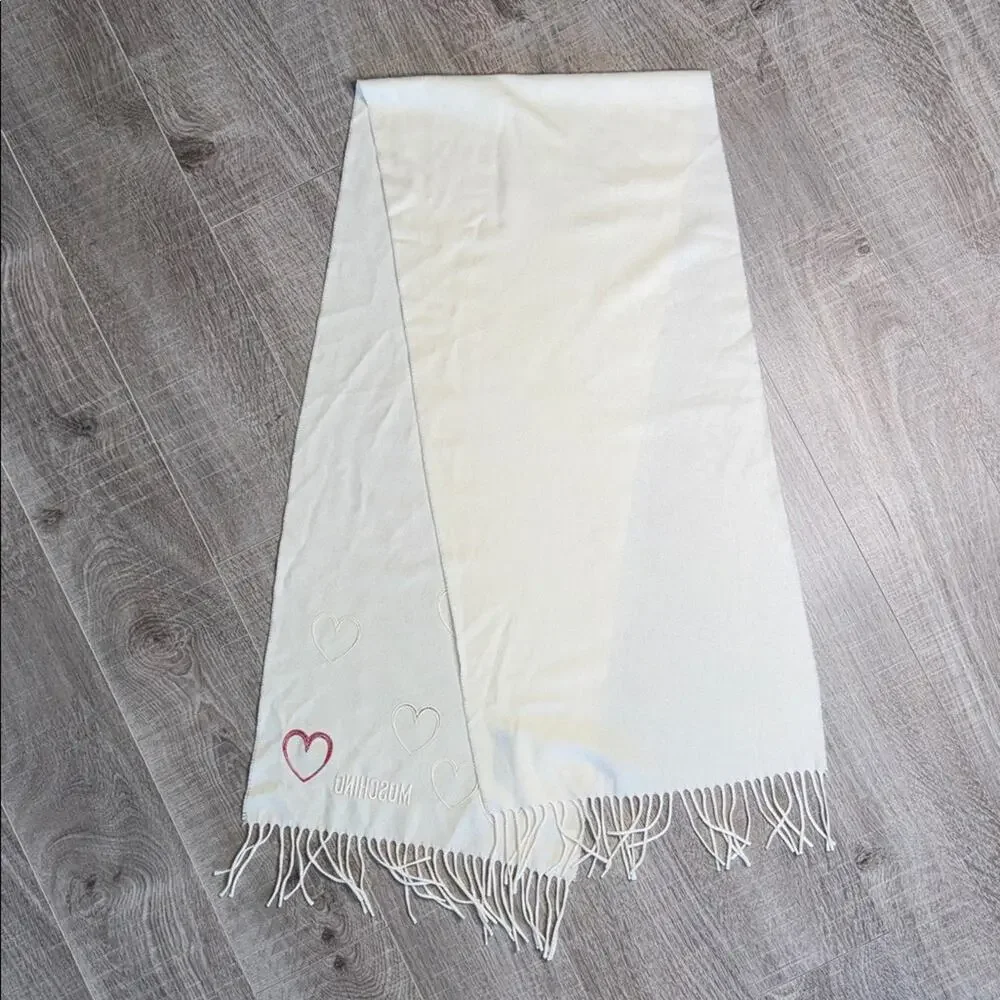 MOSCHINO Women’s Cream Wool Scarf with Heart Design